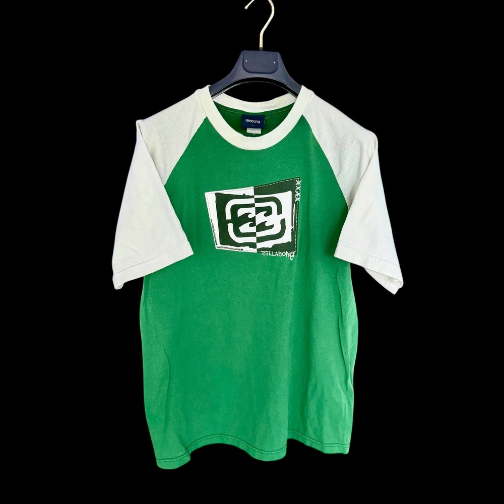 Y2K Billabong Raglan T-Shirt‎ Green White Logo 90's Surf Tee Large